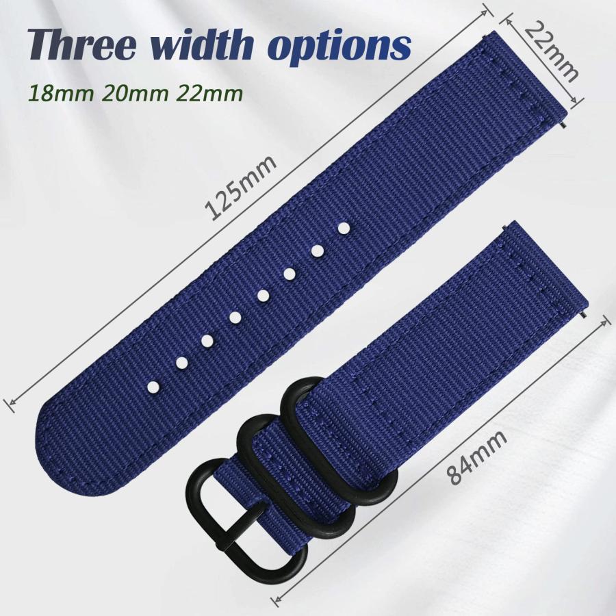 uEmoh 22mm ダブルレイヤーナイロン腕時計バンド クイックリリース 304ステンレスバックル 16〜24mm対応 アゲートの画像