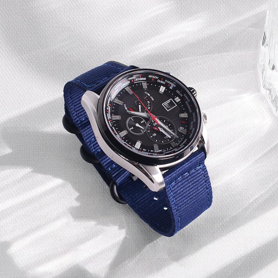 uEmoh 22mm ダブルレイヤーナイロン腕時計バンド クイックリリース 304ステンレスバックル 16〜24mm対応 アゲートの画像