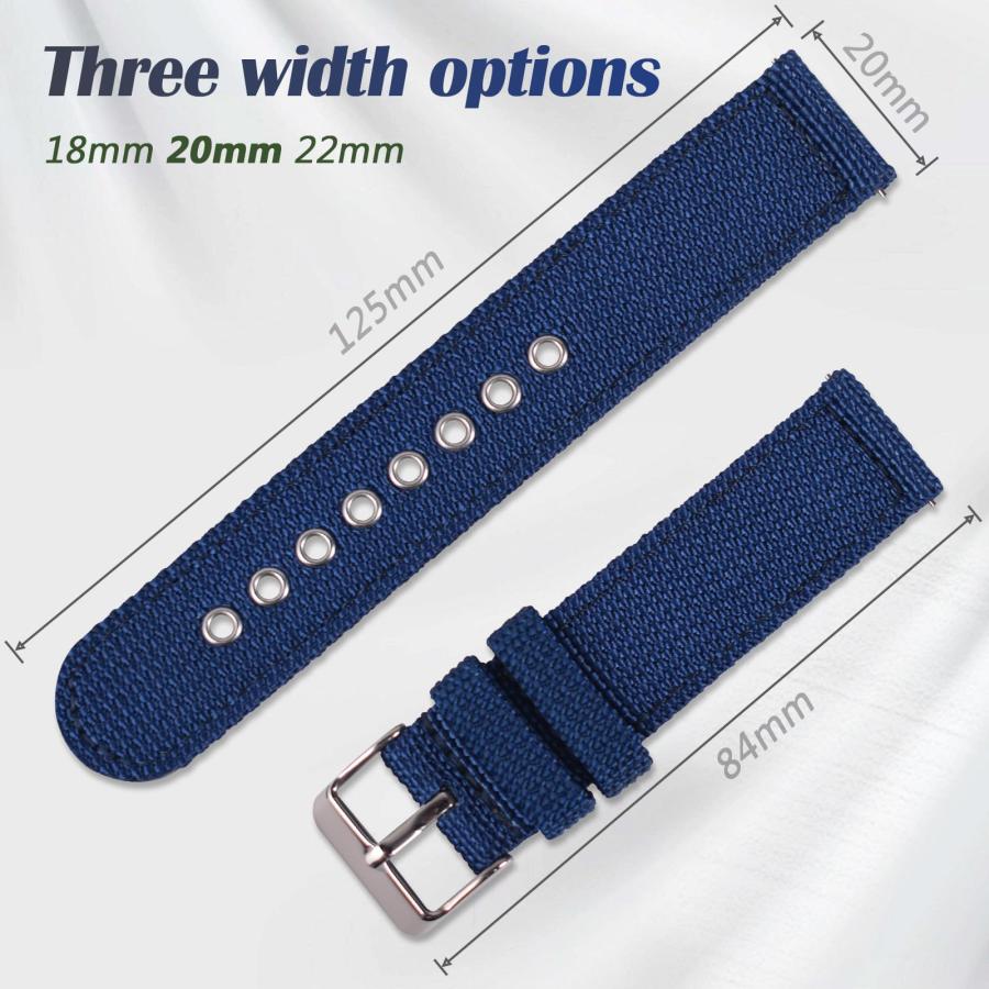 uEmoh クイックリリース ナイロン腕時計バンド 20mm 二層素材 ブルー 304ステンレスバックル 男女兼用の画像