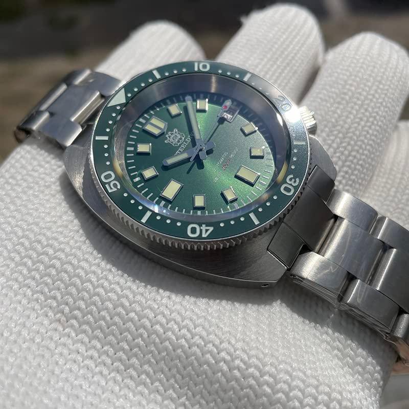STEELDIVE SD1977 スリム アバロン メンズ スポーツ腕時計 サファイアガラス NH35 機械式 200M 防水ダイビングウォッチ, グリーン, ブレスレットの画像