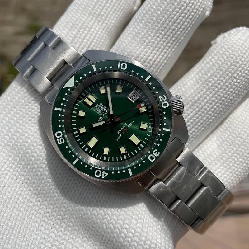 STEELDIVE SD1977 スリム アバロン メンズ スポーツ腕時計 サファイアガラス NH35 機械式 200M 防水ダイビングウォッチ, グリーン, ブレスレットの画像