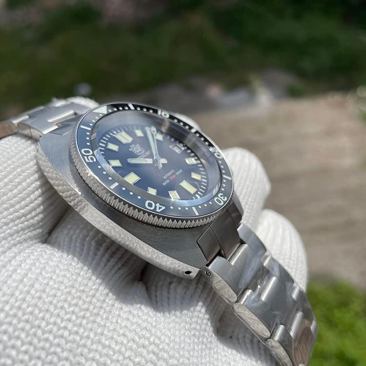 STEELDIVE SD1977 スリム アバロン メンズ スポーツ腕時計 サファイアガラス NH35 機械式 200M 防水ダイビングウォッチ, グリーン, ブレスレットの画像