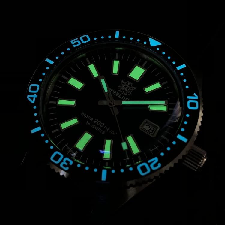 Steeldive SD1962 200M 防水 62MASメンズダイバーウォッチ セラミックベゼル サファイアガラス NH35 自動機械式腕時計, グリーン, ブレスレットの画像