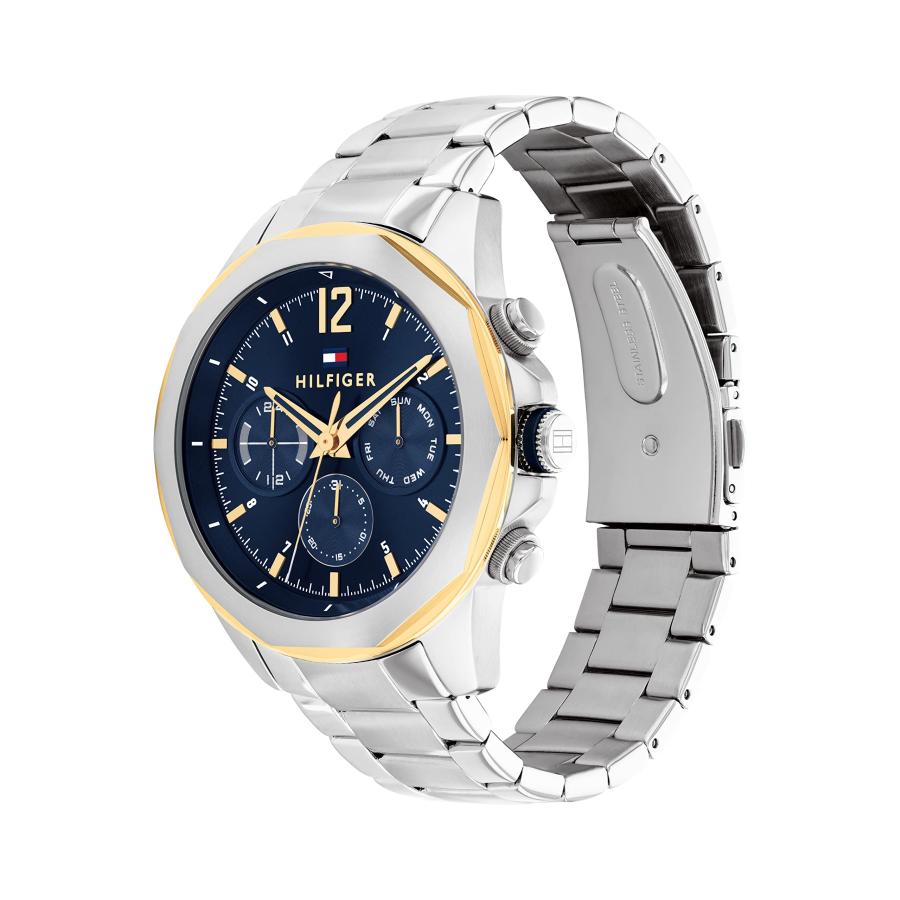Tommy Hilfiger Lars メンズ腕時計 1792059 マルチファンクション ツートーンケース ネイビーダイヤル ステンレスリンクブレスレット ミネラルクリスタルの画像