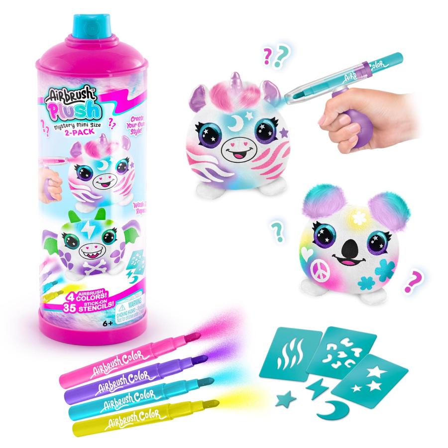 Canal Toys パーソナライズエアブラシ ぬいぐるみ ミニミステリー 2パック!どのぬいぐるみ2個が手に入りますか?デコレーション、洗浄、繰り返し!マーカー、エアの画像