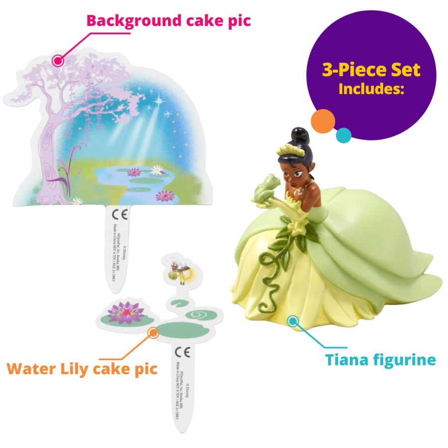 DecoSet〓 ディズニー プリンセス ティアナ ケーキトッパー 3ピース ケーキデコレーション ティアナとカエルの置物 睡蓮の写真 背景風景写真_3