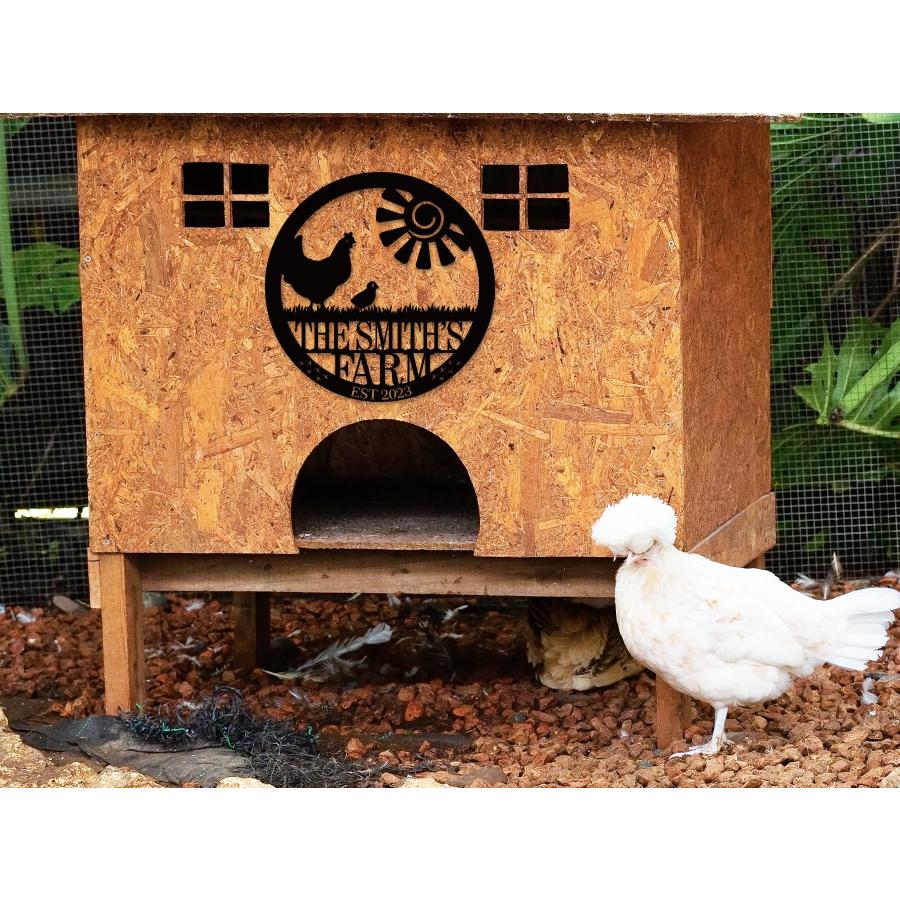 名入れチキンファームメタルサイン カスタム鶏小屋プレート ラスティック調_3