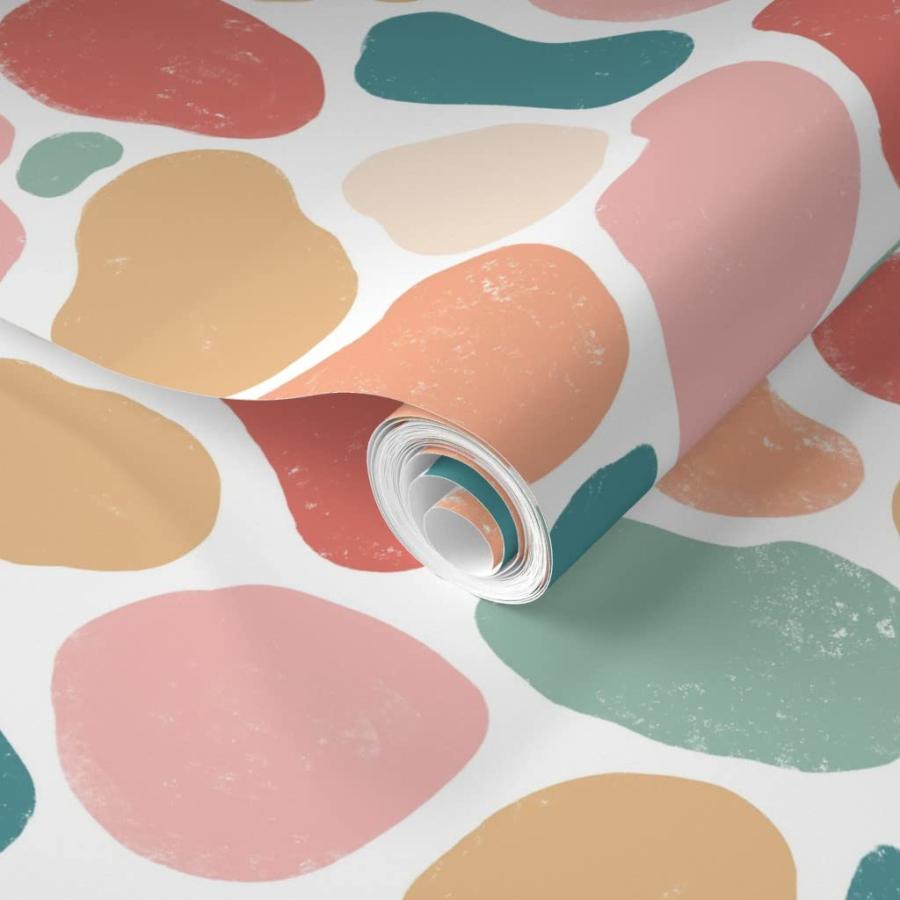 Removable Wallpaper Swatch - Pastel Retro Spots Teal Mint Peach Coral Custom Pre-Pasted Wallpaper by Spoonflower_1