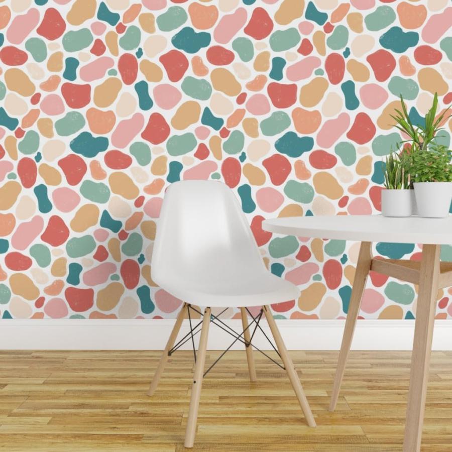 Removable Wallpaper Swatch - Pastel Retro Spots Teal Mint Peach Coral Custom Pre-Pasted Wallpaper by Spoonflower_2
