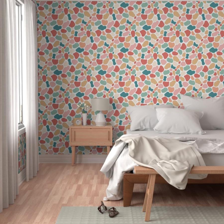 Removable Wallpaper Swatch - Pastel Retro Spots Teal Mint Peach Coral Custom Pre-Pasted Wallpaper by Spoonflower_4