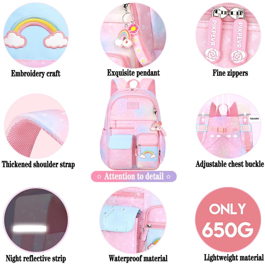 Jcobvig カワイイ バックパック ガールズ キッズ かわいい 学生 スクールバックパック ペンバッグ付き ピンク エステティック スターリー レインボー ラップトッの画像