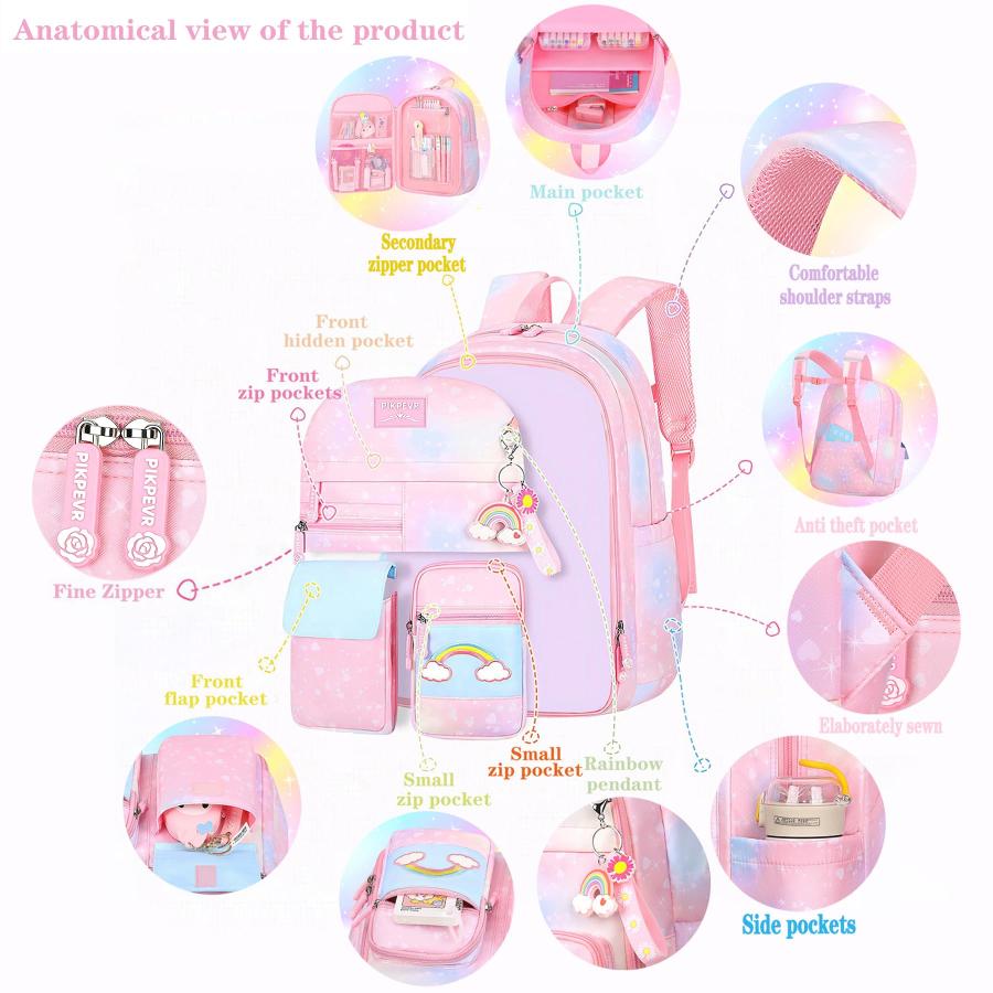 Jcobvig カワイイ バックパック ガールズ キッズ かわいい 学生 スクールバックパック ペンバッグ付き ピンク エステティック スターリー レインボー ラップトッの画像