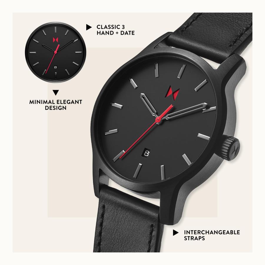 MVMT Classic II メンズ 44mm ミニマリストウォッチ レザーストラップ 50m防水 クォーツ 交換バンド対応の画像