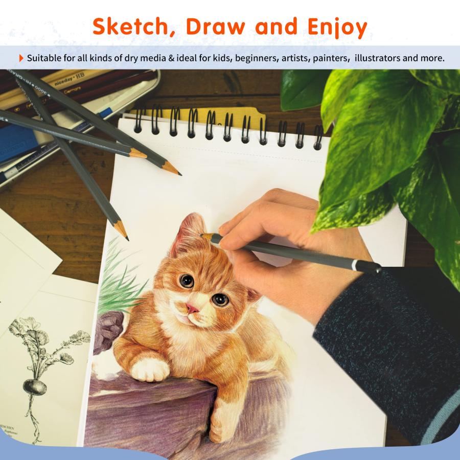 FIXSMITH 9\"X12\"" Sketch Book | 80 Sheets (68 重量ポンド/100gsm) Sketchbook | Top Spiral Bound Artist Sketch Pad | Acid Free Drawing Pad | Ideal for Kids, Begin"