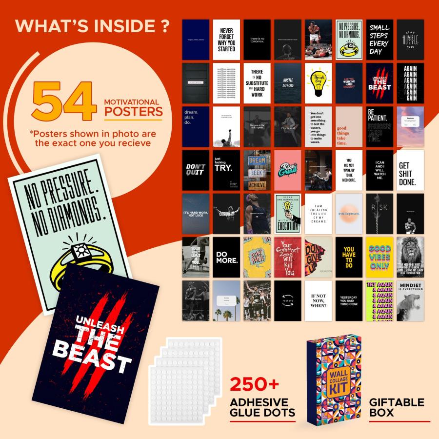 CodersParadise Pack of 54 Motivational Inspirational Wall Collage Kit Posters - 4 x 6 Inches Posters for Room Wall Decoration - Wall Art For Bedroom,の画像
