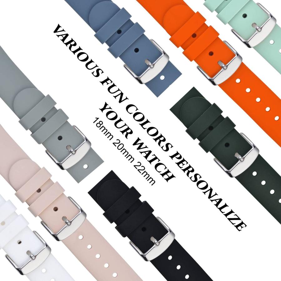 ANNEFIT シリコン 腕時計ベルト 20mm ライトピンク シルバーバックル クイックリリース 防水の画像