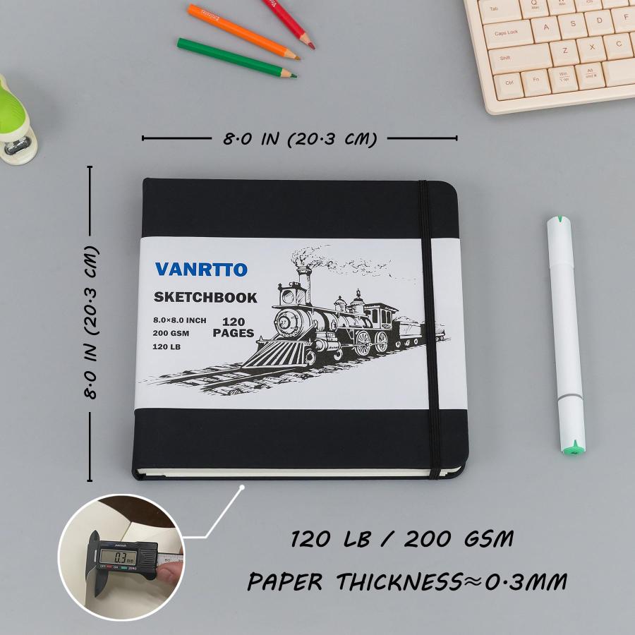 ハードカバー スケッチブック 正方形スケッチブック 120ポンド/200GSM 厚画用紙 120ページ/60シート スケッチパッド 大人と子供用 大きなミックスメディア スケ_1