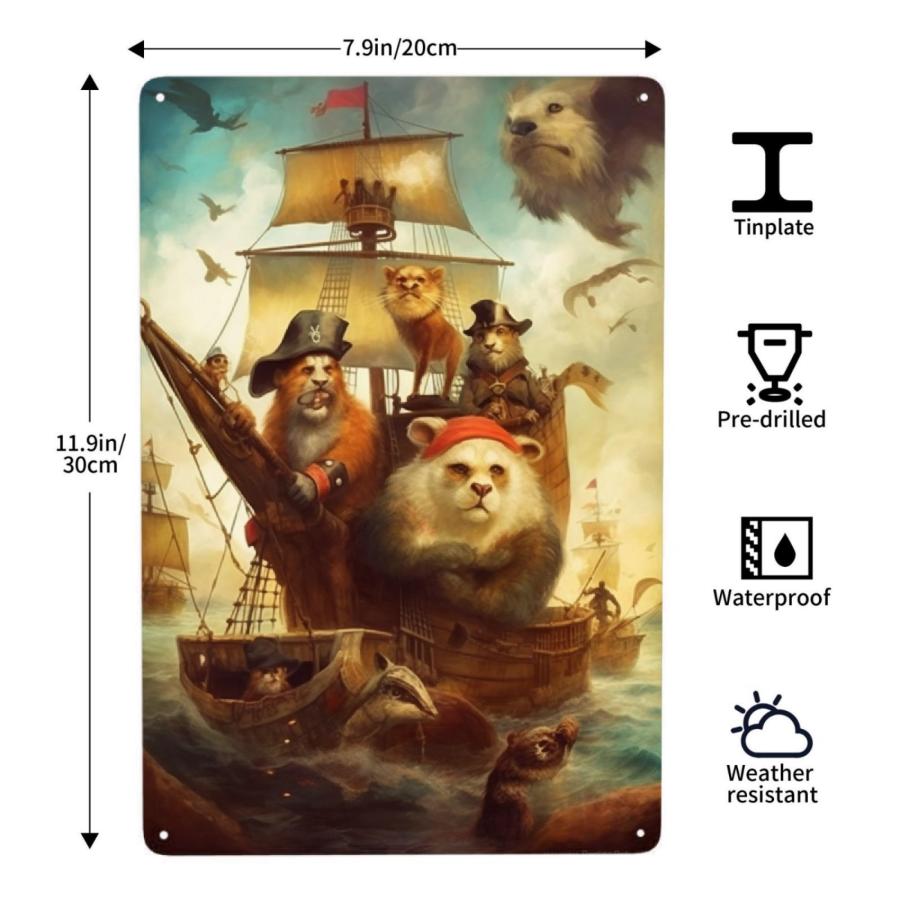 JOCASA 海賊動物 ヴィンテージ風 アルミメタルサイン 約20×30cm レトロ壁飾り_2