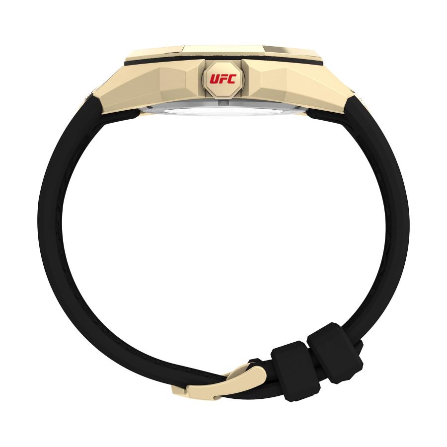 Timex UFC プロ 自動巻き メンズ腕時計 45mm ゴールドトーンケース＆文字盤 ブラックストラップ 日本ムーブメント UFC公式ライセンスの画像
