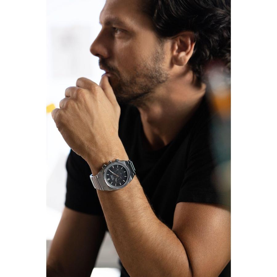 CITIZEN Eco-Drive Axiom クロノグラフ メンズ ステンレスケース サファイアクリスタル ブラック文字盤 日付表示 防水50m CA4580-50Eの画像