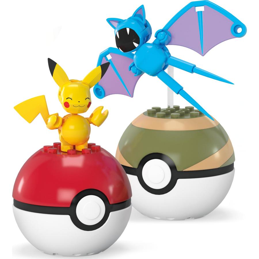 MEGA Pok〓mon Coffret de Construction Pikachu et Zubat, avec Figurines articul〓es, 40 pi〓ces et des Pok〓 Balls, Cadeau pour Enfants, HXP12