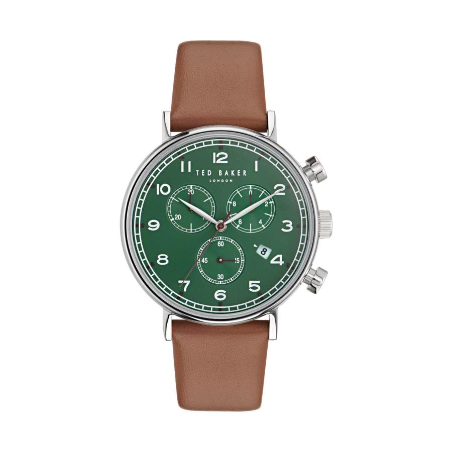 Ted Baker メンズ グリーンダイヤル クロノグラフ タン エコ本革ベルト ウォッチ BKPBAF3039I 41mm リサイクルステンレスケース