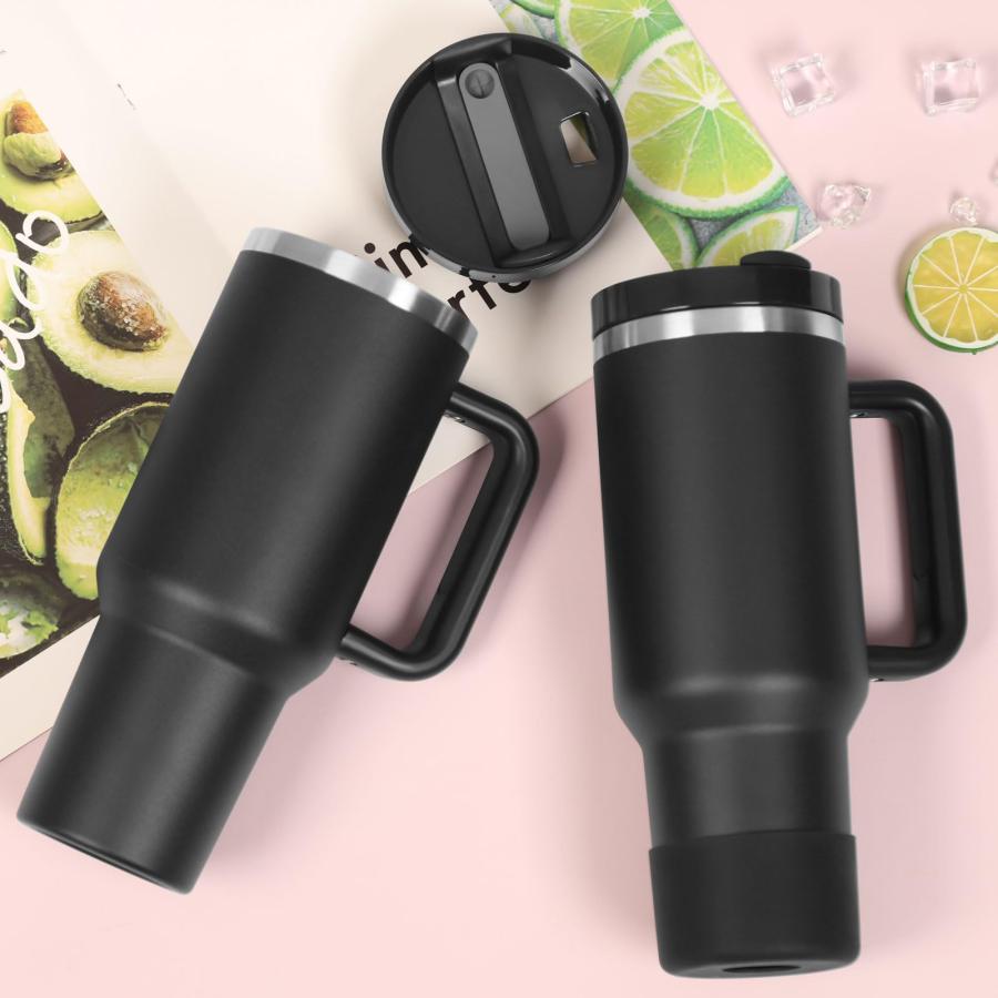 Temolulu 2 Pack 40 oz Tumbler with Handle and Straw Lid, Stainless Steel Double Wall Vacuum Insulated Travel Mug, Insulated Coffee Mug, with Siliconeの画像
