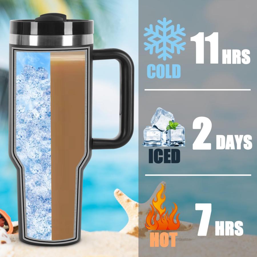 Temolulu 2 Pack 40 oz Tumbler with Handle and Straw Lid, Stainless Steel Double Wall Vacuum Insulated Travel Mug, Insulated Coffee Mug, with Siliconeの画像
