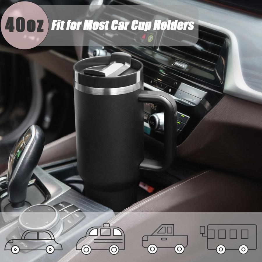 Temolulu 2 Pack 40 oz Tumbler with Handle and Straw Lid, Stainless Steel Double Wall Vacuum Insulated Travel Mug, Insulated Coffee Mug, with Siliconeの画像