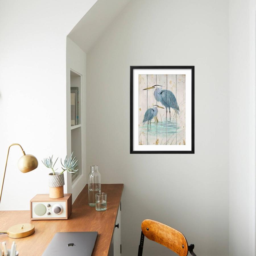 ART.COM Framed Wall Art Prints Blue Heron Duo by Arnie Fisk, Animals Decor, 12\" x 18\", Black Frame with White Matの画像