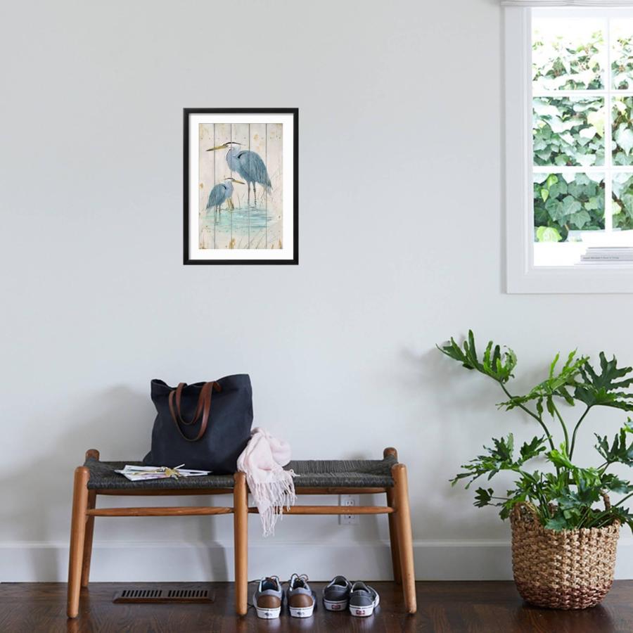ART.COM Framed Wall Art Prints Blue Heron Duo by Arnie Fisk, Animals Decor, 12\" x 18\", Black Frame with White Matの画像