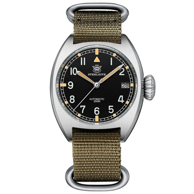 STEELDIVE SD1907 ラグジュアリー NH35 メカニカル スポーツ メンズ ウォッチ サファイアクリスタル 200M 防水 ルミナス 36mm ダイブ腕時計, 日付付き, ストラッの画像