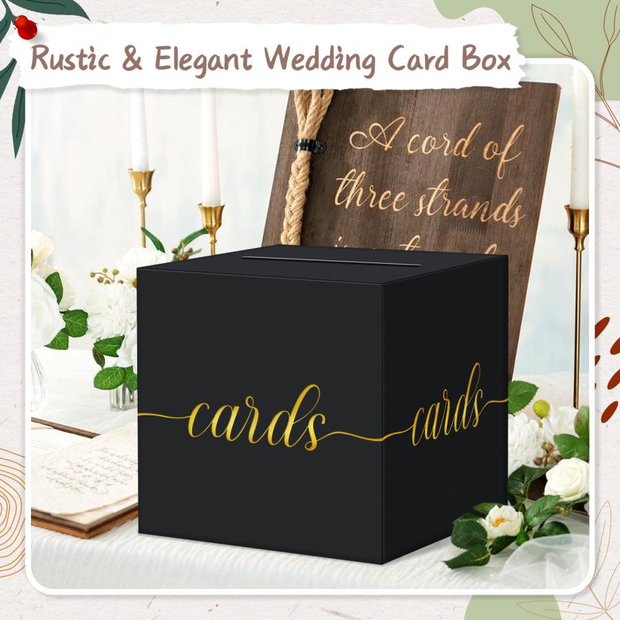 ギフトカードボックス ブラック 金箔デザイン カード投入口付き 誕生日 結婚式 パーティー用_1