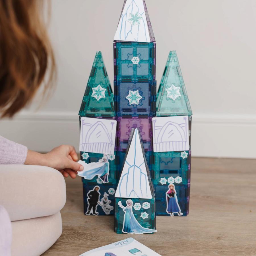 Tytan Toys Disney Frozen Magnetic Tiles Princess Castle - 68-Piece STEAM Building Set with Glitter Tiles ＆ Elsa， Anna， Olaf Stickers - Educational Fr