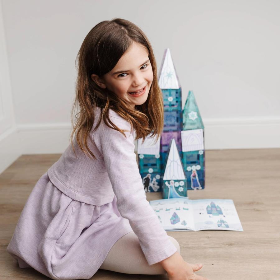 Tytan Toys Disney Frozen Magnetic Tiles Princess Castle - 68-Piece STEAM Building Set with Glitter Tiles ＆ Elsa， Anna， Olaf Stickers - Educational Fr
