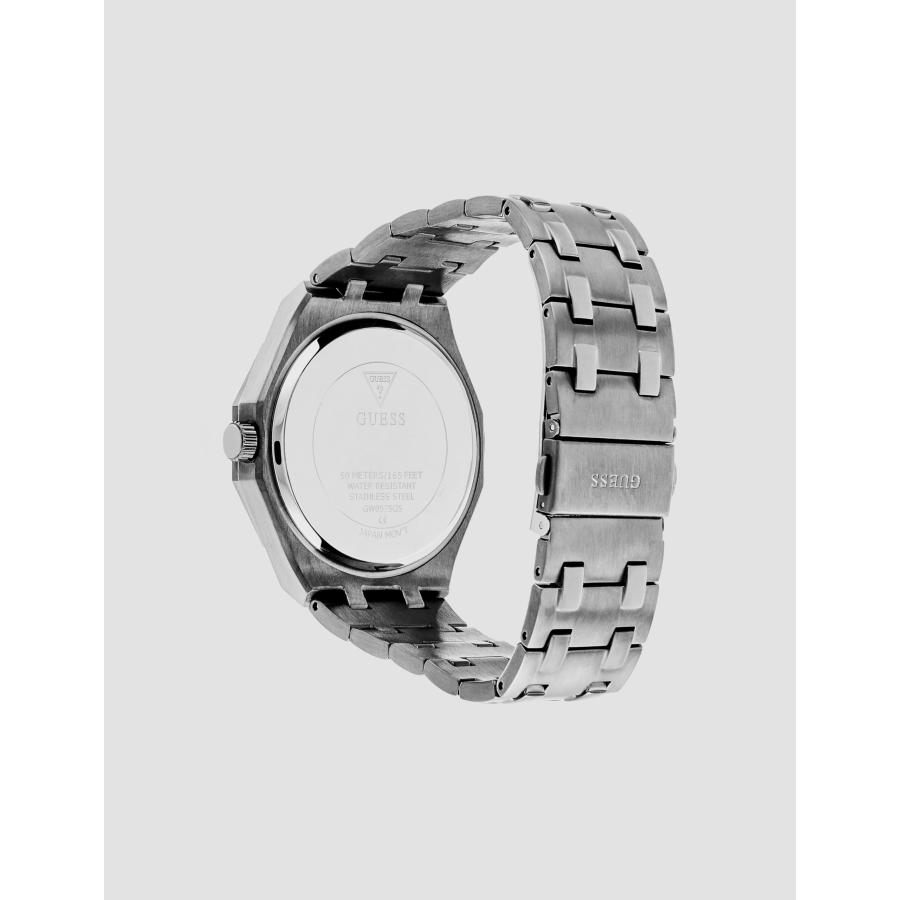 GUESS メンズ アナログ 42mm ガンメタルブレスレット レッドダイヤル ガンメタルケース ステンレスブレスレット ウォッチの画像