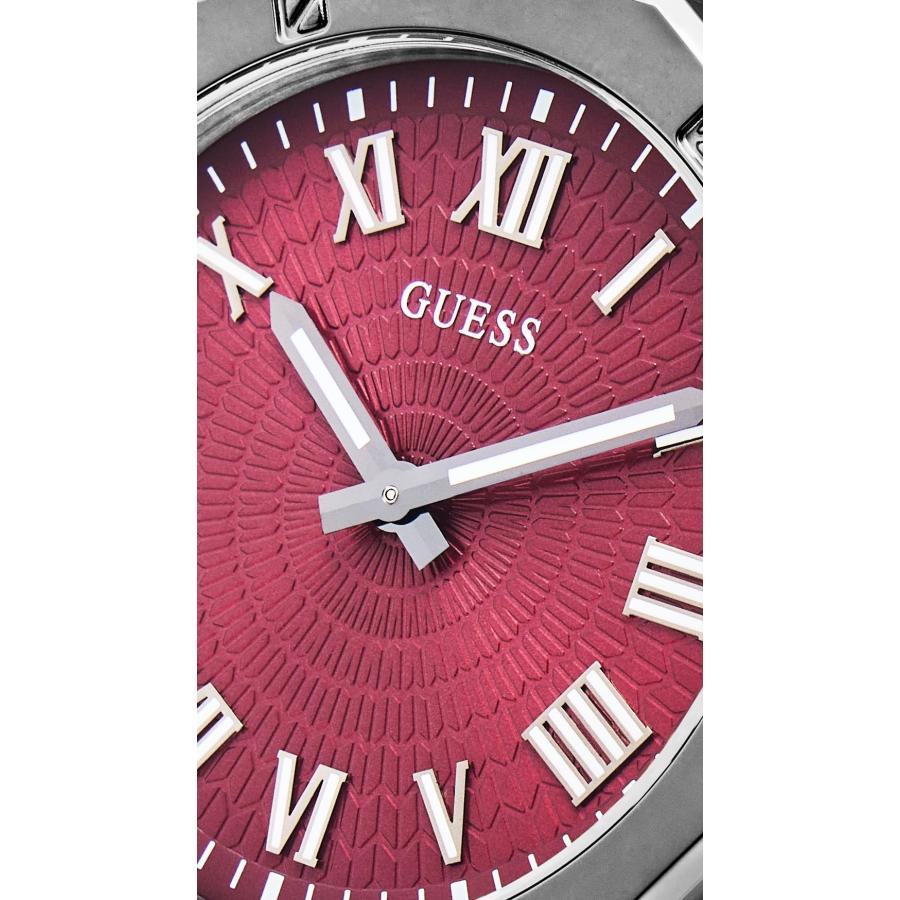 GUESS メンズ アナログ 42mm ガンメタルブレスレット レッドダイヤル ガンメタルケース ステンレスブレスレット ウォッチの画像