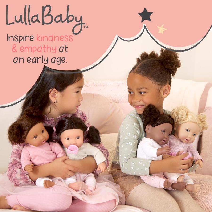 LullaBaby - 14インチ リアルなベビードール おむつ＆ケアアクセサリー 茶色の目と柔らかいボディ - ごっこ遊び 2歳以上 - ベビードール＆ジョギングベビーカーの画像