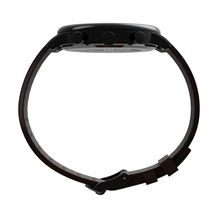 Timex Chicago 45mm デイデート ブラウンブレスレット ブラックダイヤル ブラックケース クォーツの画像