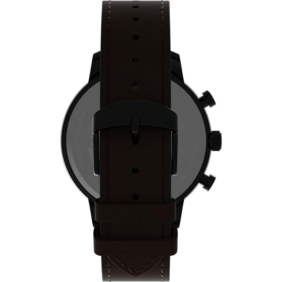 Timex Chicago 45mm デイデート ブラウンブレスレット ブラックダイヤル ブラックケース クォーツの画像