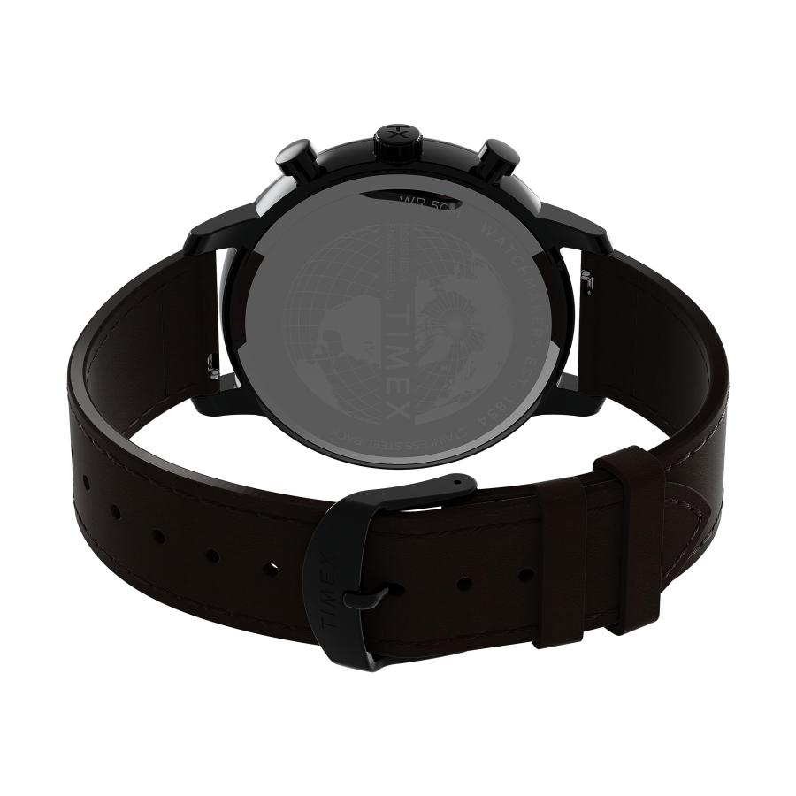 Timex Chicago 45mm デイデート ブラウンブレスレット ブラックダイヤル ブラックケース クォーツの画像