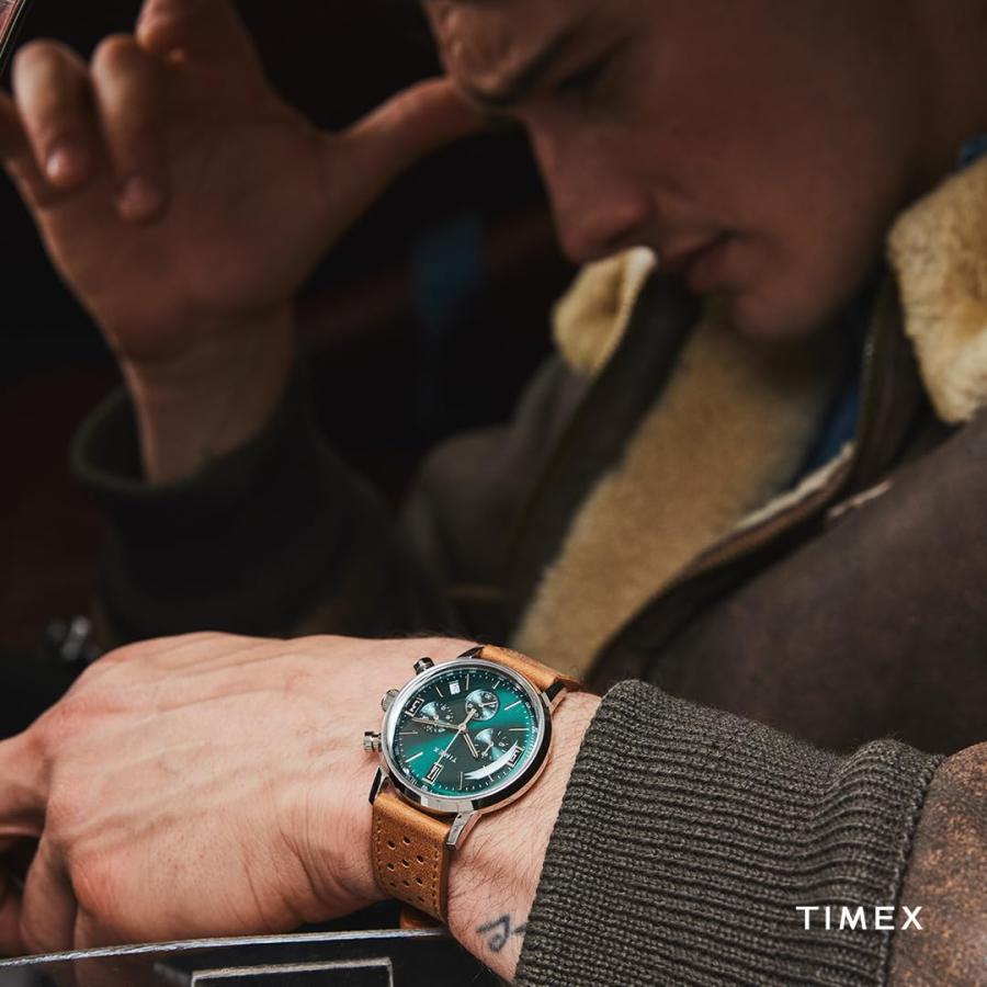 Timex Marlin 40mm クロノグラフ タキメーター ブラウンレザーストラップ グリーンダイヤル ステンレスケースの画像