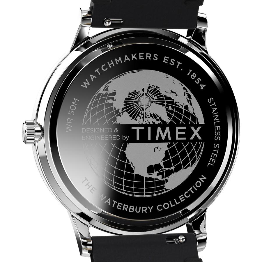 Timex ウォーターベリー トラディショナル 40mm ブラックストラップ ホワイトダイヤル 50m防水の画像