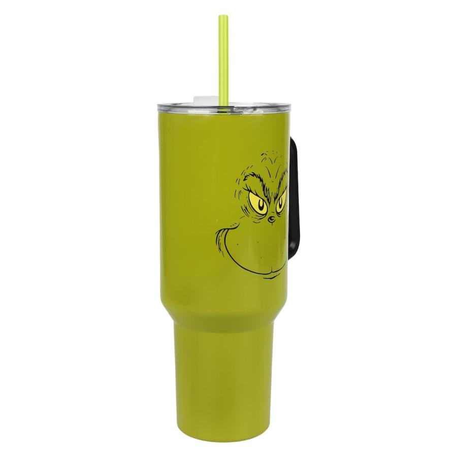 Bioworld Grinch Grinning Face 40 Oz Green Stainless Steel Tumbler With Handleの画像