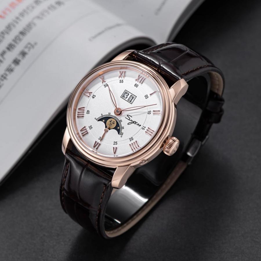 Sugess Automatic Mechanical Moonphase Men Watch Seagull Movement ST2528 Waterproof Big Date Wristwatches (Color 4)の画像