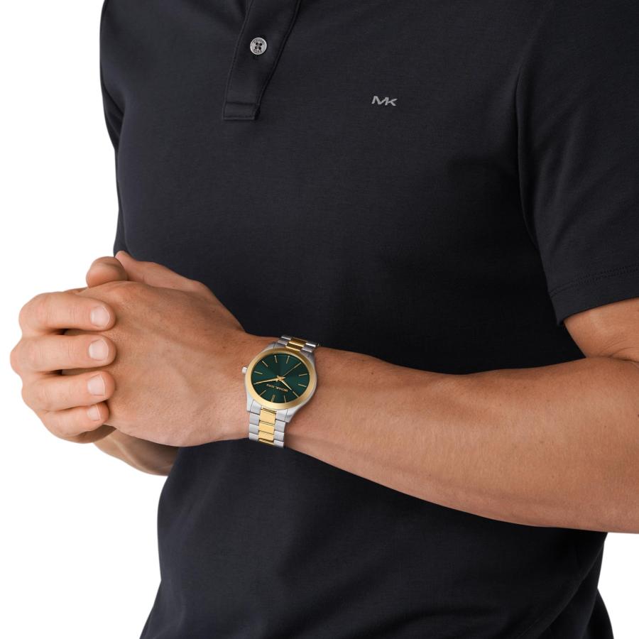 Michael Kors Slim Runway MK9149 44mm グリーンサンレイダイヤル ツートーンブレスレット 3針 クォーツの画像