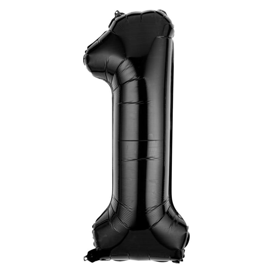 Balloonify 数字バルーン 40インチ 繰り返し使えるパーティーバルーン 1個 - ナンバー1 セルフシール ブラックアルミニウムメタリックバルーン 防湿 吊り下げフ_1