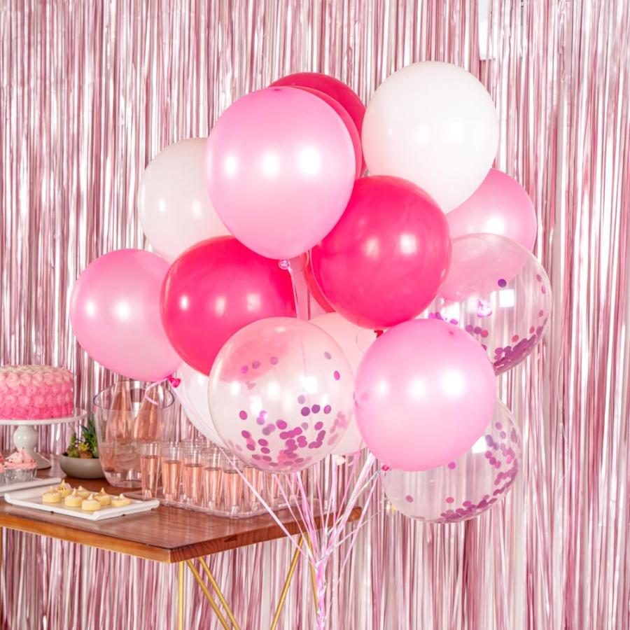 (バルーンファイ) Balloonify 紙吹雪バルーンセット 丈夫なゴム製ラテックスバルーン1個 - 20個 リボン付き ピンクのラテックスバルーン 装飾 結婚式 パーティーの画像