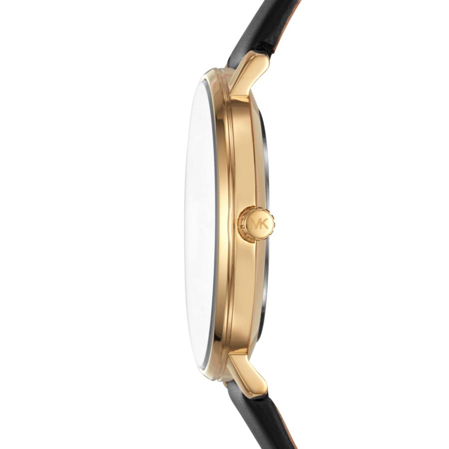 Michael Kors Pyper 3針ブラックレザーレディース腕時計とジュエリーギフトセット(モデル:MK1077SET), ゴールド/ブラックギフトセット, 38MM, パイパーの画像