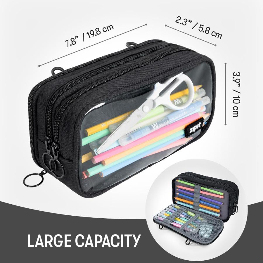ZIPIT 二分の一＆ハーフペンシルケース 3つの区画 ファスナー車寄せ 授業時間用 文房具御徒面子 青二才のうしろ帯 御坊っちゃんと成年者用 黒いこと